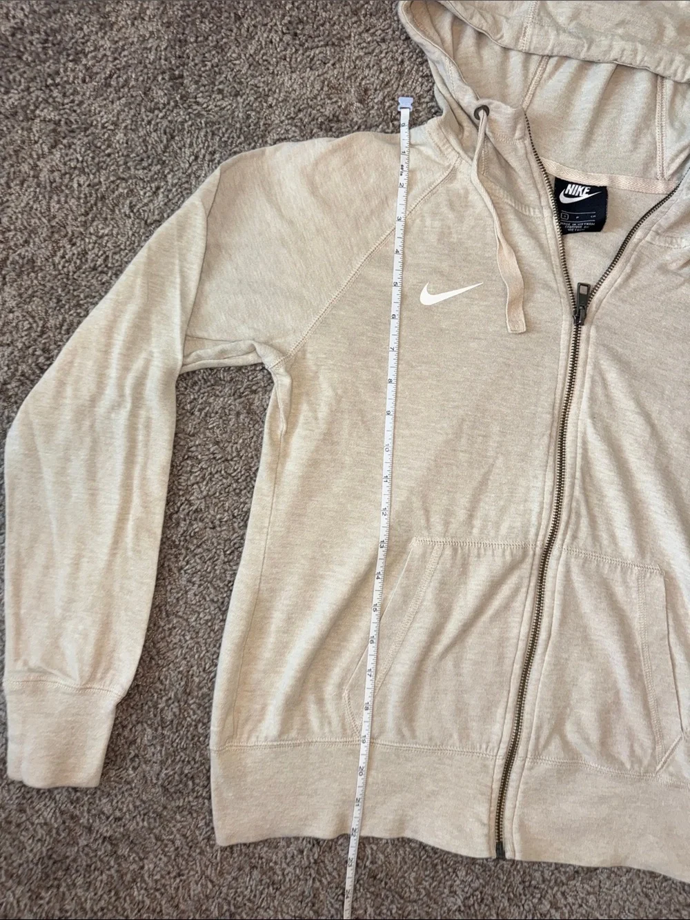 Small Nike Women's Heather Beige Full-Zip Lightweight Hoodie Jacket